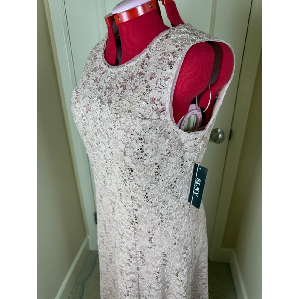 NWT Women's SLNY Plus 16 Blush Lace Sequin Midi Dress with Shrug 2PC Set - Picture 4 of 14